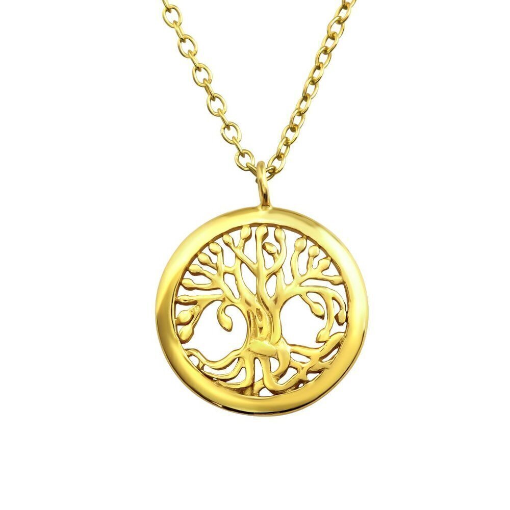 14k Gold Vermeil Round Tree Pendant Necklace